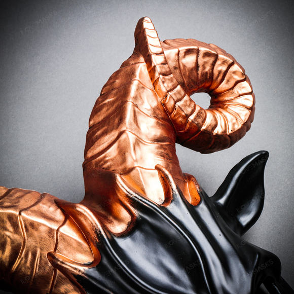 Krampus Ram Demon with Horns Devil Halloween Mask - Black Copper - Picture 5 of 6